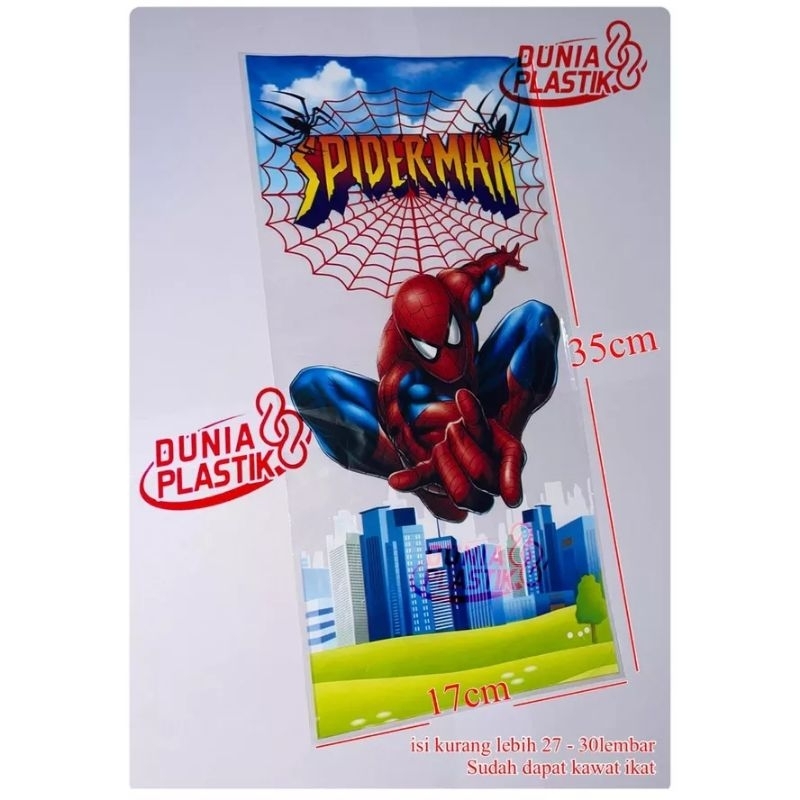 

PLASTIK OPP BINGKISAN SNACK SOUVENIR ULTAH/PLASTIK SNACK ULTAH KARAKTER SPIDERMAN