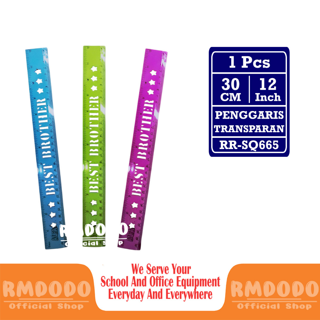 Rmdodo - Penggaris Warna Transparan 30 Cm Satuan [1 Pcs Penggaris] / Garisan Mika / Transparent Ruler RR-SQ665