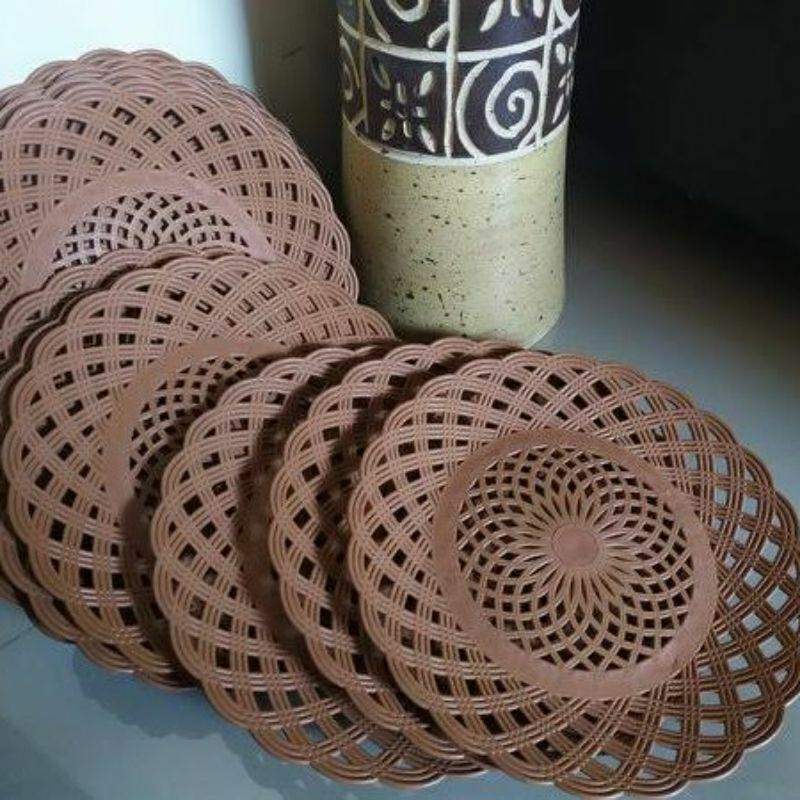 PIRING ROTAN ANYAMAN PLASTIK PIRING ROTAN PLASTIK TEBAL ISI 12