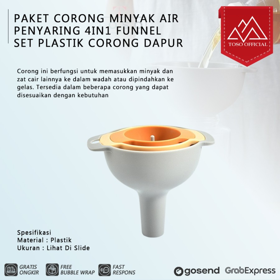 PAKET CORONG MINYAK AIR PENYARING 4IN1 FUNNEL SET PLASTIK CORONG DAPUR