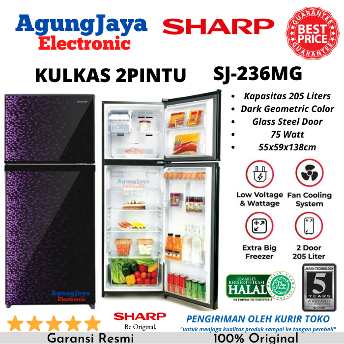 KULKAS SHARP SJ-236MG LEMARI ES 2 PINTU 205 LITERS SHINE SERIES SJ236MG (CILEGON SERANG)