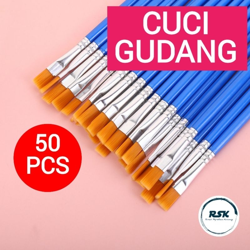 

MIGUNANI 50 Pcs Kuas Lukis Flat Kuas Nylon Datar Paint By Number Kuas Round