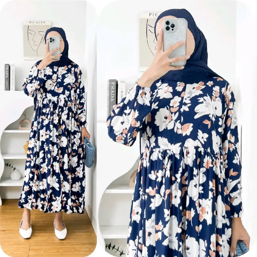 GAMIS MIDI DRESS LD 120 WILONA RAINBOW DAILY BUSUI DRESS RAYON VISCOSE (BISA COD)