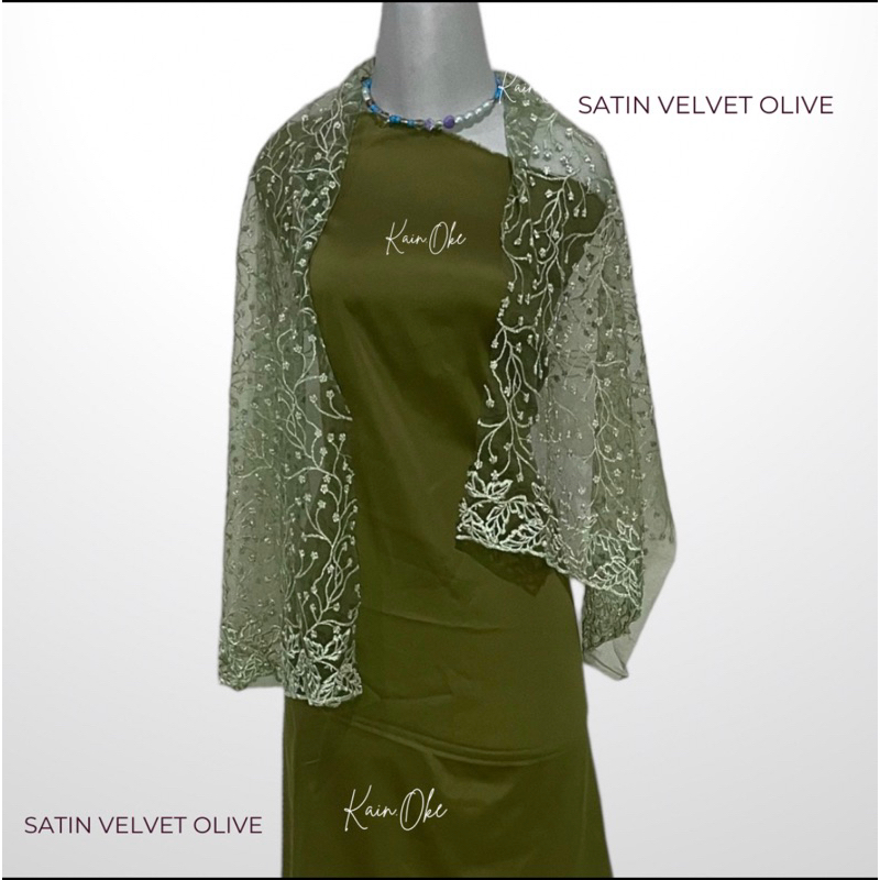 1/2 meter Kain Satin Velvet Olive Bahan Premium  Hijau  Kualitas Terbaik/ Dress /By Kain Oke