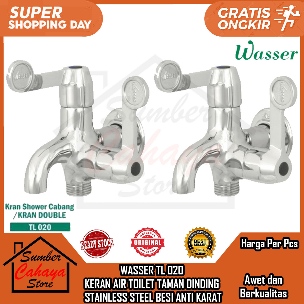 WASSER TL 020 KERAN AIR DINDING TEMBOK WASTAFEL BATHUP KRAN AER CUCI PIRING MANCI STAINLESS KERAN DI