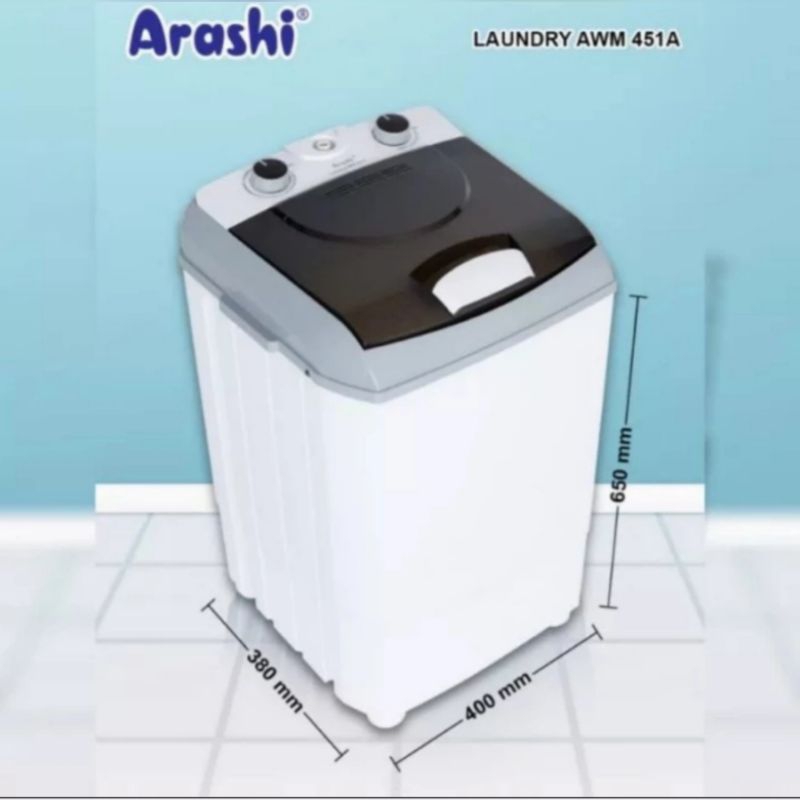MESIN CUCI 1 TABUNG ARASHI AWM 451 WASH & DRY