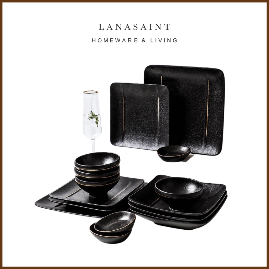 LANASAINT Tokyo Black List Gold Dinner Plate