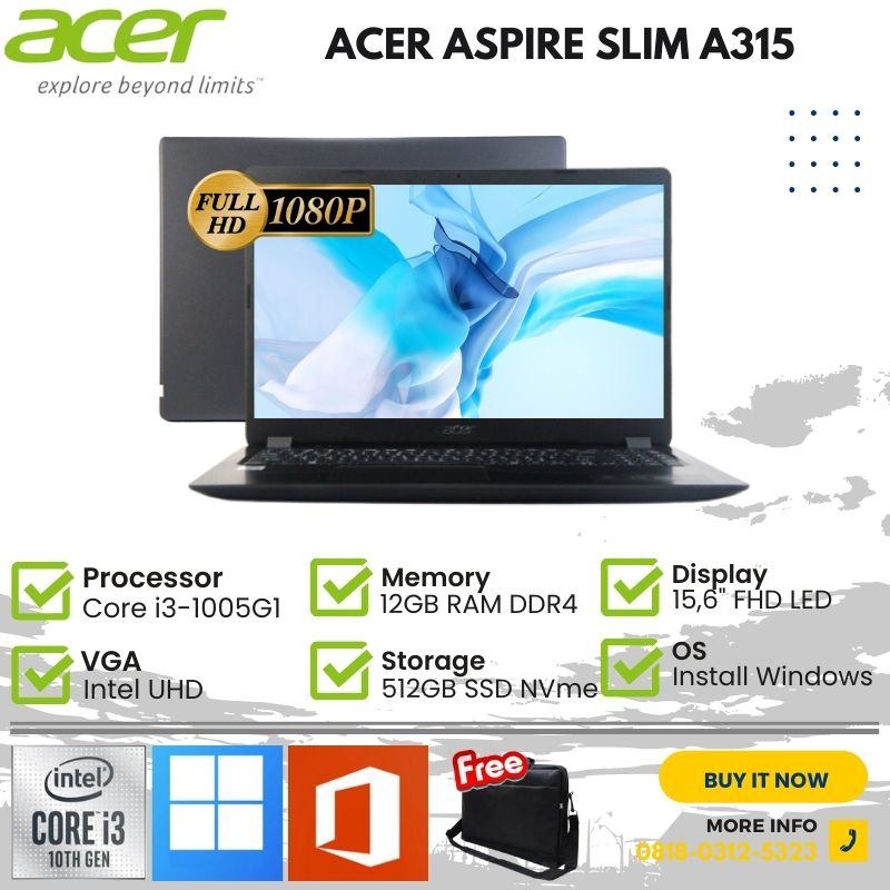 Acer Aspire Slim 3 A315 35HB Core i3-1005G1 12GB 512GB SSD Intel UHD Graphics 15,6 FHD Windows