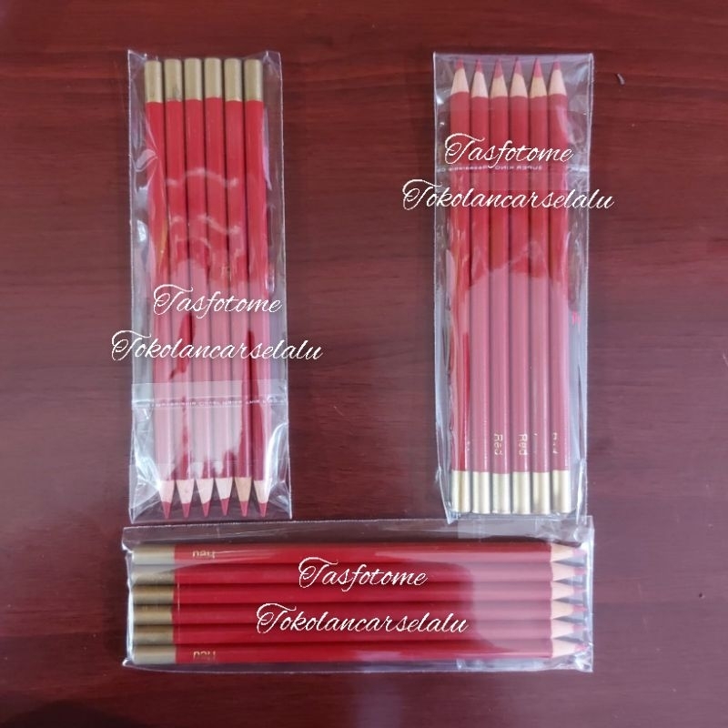 

Pensil pinsil pencil Warna Merah untuk garis bawah anak sekolah SD mewarnai isi 6 pcs