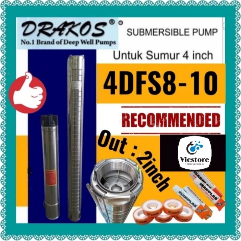 Pompa air satelit DRAKOS 2Hp 1Phase Out 2 inch 4DFS8/10 4" submersible