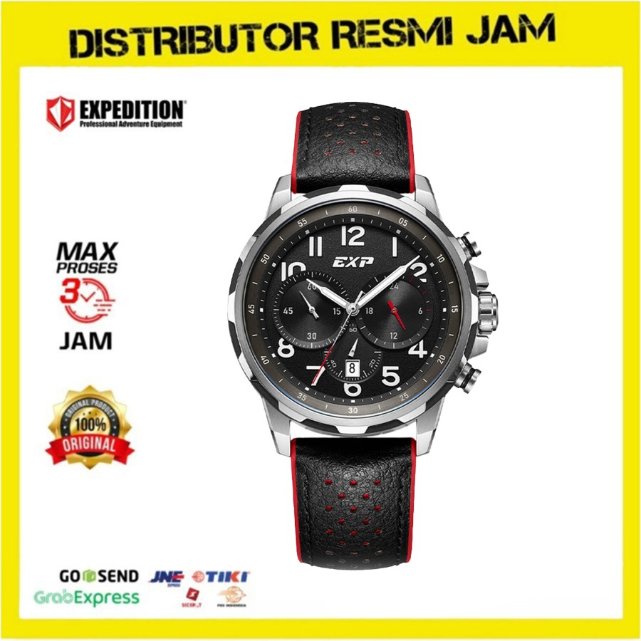 Jam Tangan Pria Expedition 6843 / E 6843 / E6843 Black Red Leather