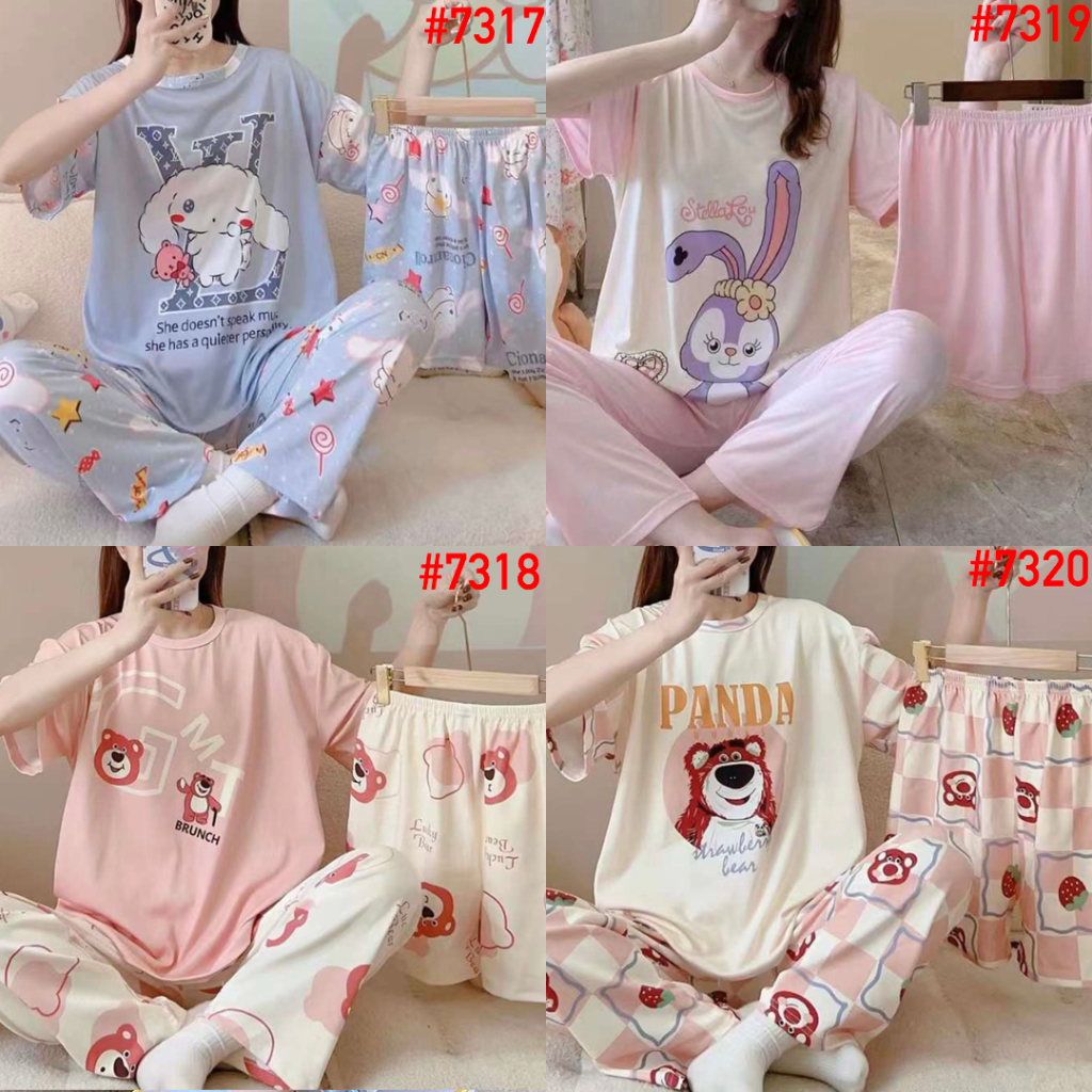 LEISURE WEAR Setelan Piyama Wanita CP 3in1 Baju Tidur Bobo Karakter Motif Korea Spandex Import