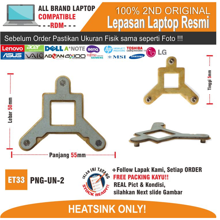 ET33 PNG-UN-2 PENGUNCI HEATSINK PENDINGIN PROCESSOR HSF FAN KIPAS LAPTOP ACER LENOVO ASUS HP COMPAQ 