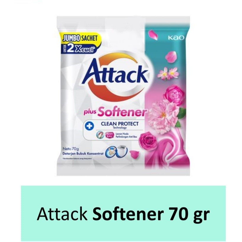 { 1 Renceng isi 6pcs } - Attack Plus Softener Deterjen Bubuk 70gr