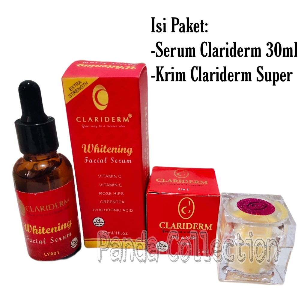 2in1 Paket Kecantikan Clariderm-Serum Whitening+Krim Pelembab Plot Kaca