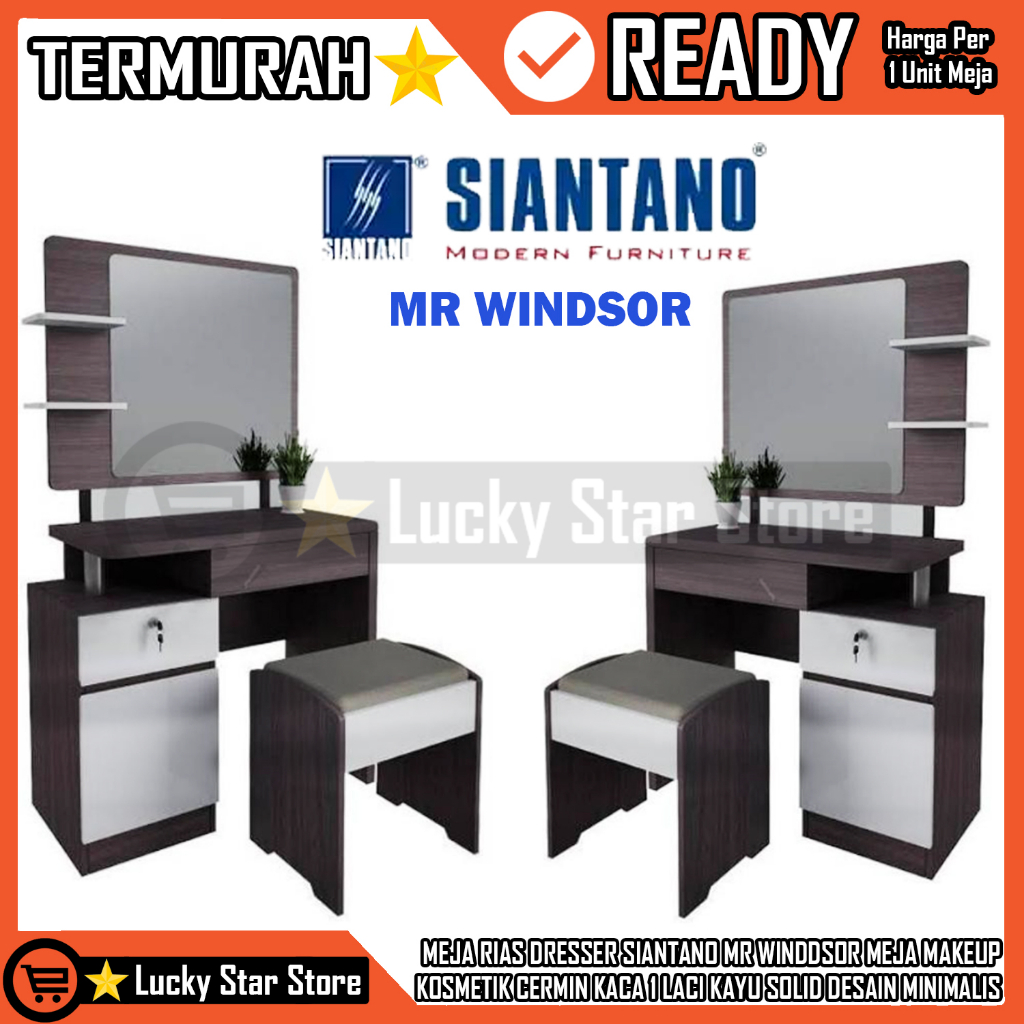(KARGO) MEJA RIAS DRESSER SIANTANO MR WINDDSOR MEJA MAKEUP  KOSMETIK CERMIN KACA 1 LACI KAYU SOLID D
