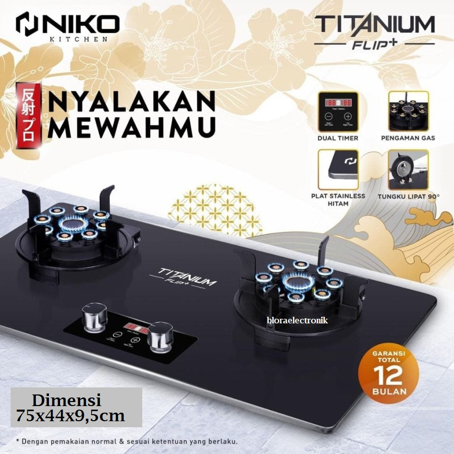 Kompor Gas Niko Flip+ Titanium Kompor Tanam 2 Tungku Dilengkapi Pematik Batre