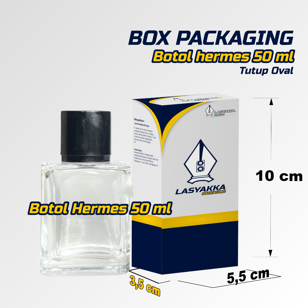 

box parfum ukuran 5,5 x 3,5 x 10 cm / box parfum custom full color / box parfum packaging custom / dus botol herme _s 50 ml