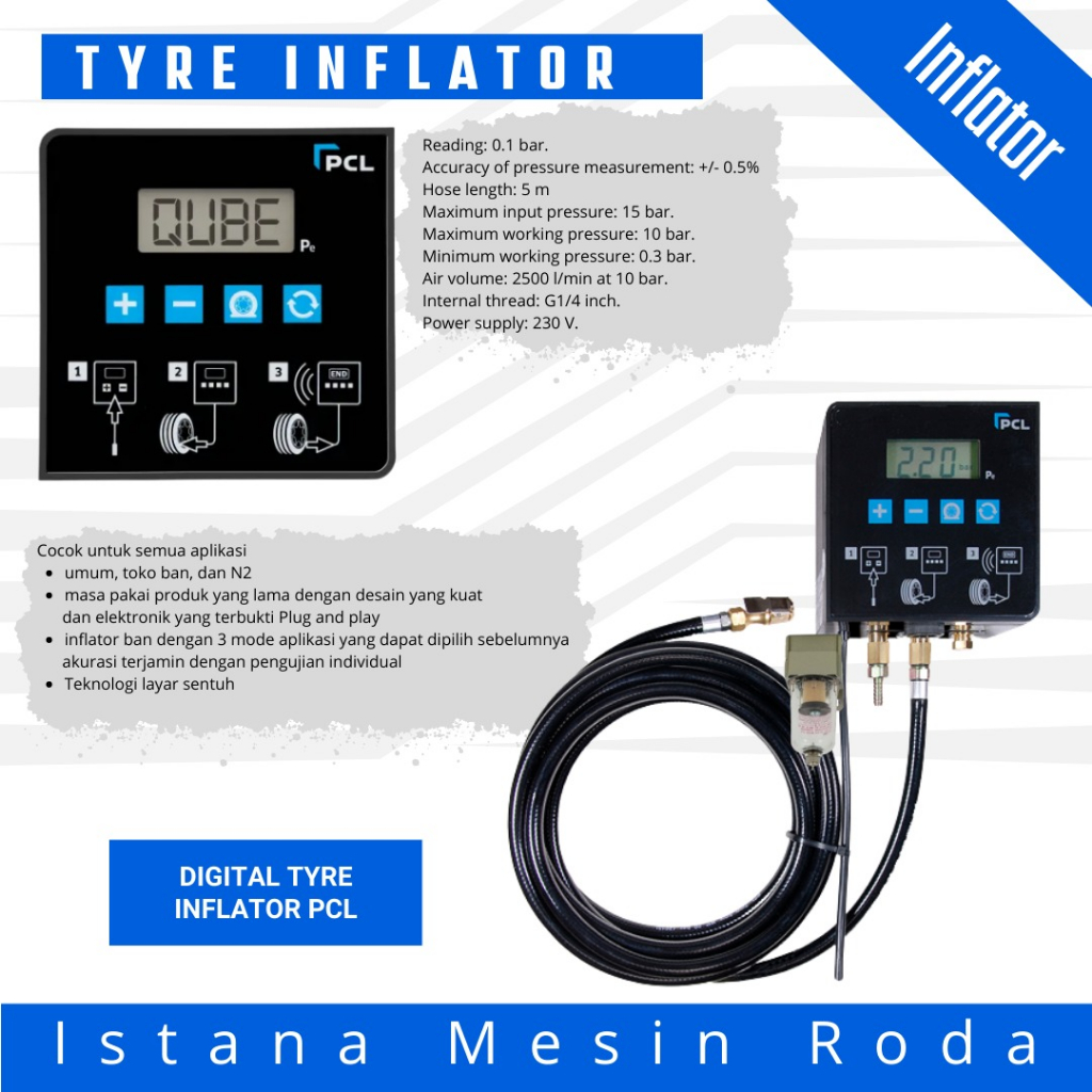 PCL QUBE Digital Tyre Inflator / alat pengisi ban akurat merk pcl qube