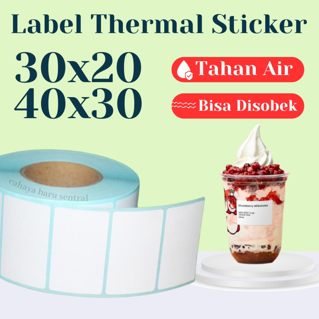 

Label Thermal 40x30mm & 30X20mm mm (1 LINE) Kertas Sticker Receipt Printer Barcode isi 800 pcs