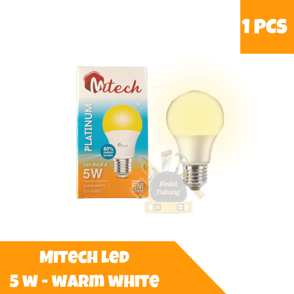 KEDAI TUKANG - Lampu MiTech LED Warm White Bohlam Kuning 5w 5 watt