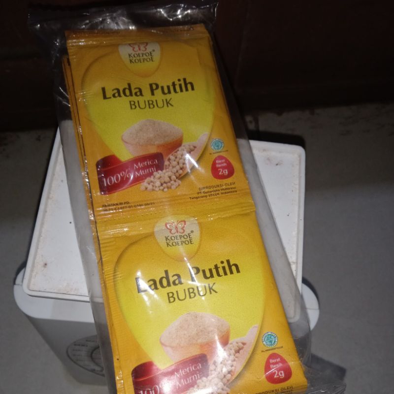

Lada putih bubuk 2 gram x 10 sachet merk koepoe koepoe