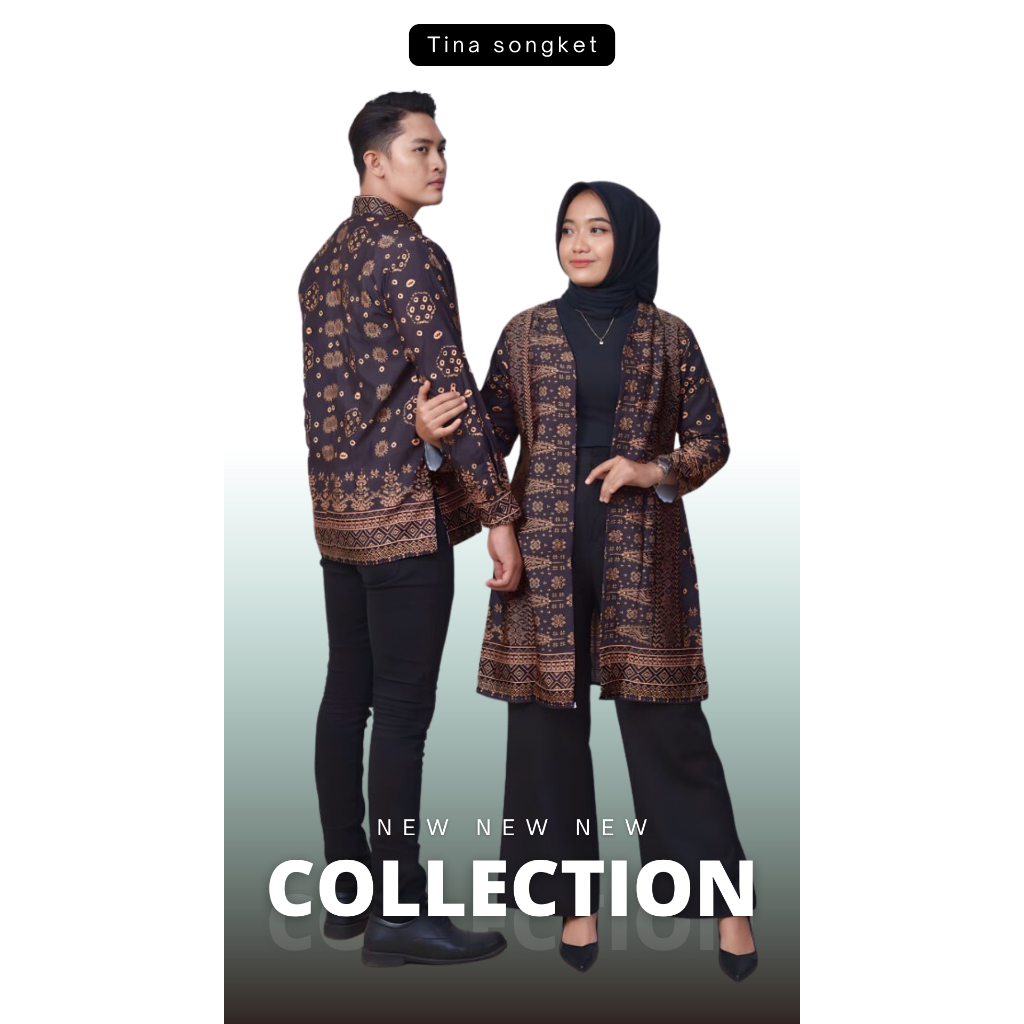 Baju Couple Muslim Batik Pasangan Atasan Motif Jumputan Palembang Tina Songket