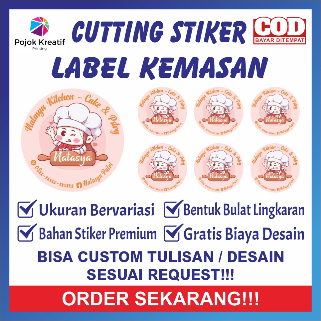 

Cetak Cutting Stiker Label Kemasan Makanan Minuman Kue A01 Pink Merah Bontak Vinyl Ukuran 3 4 5 6 7 cm Dapat Banyak Bisa COD Custom Request Gratis Desain Pojok Kreatif