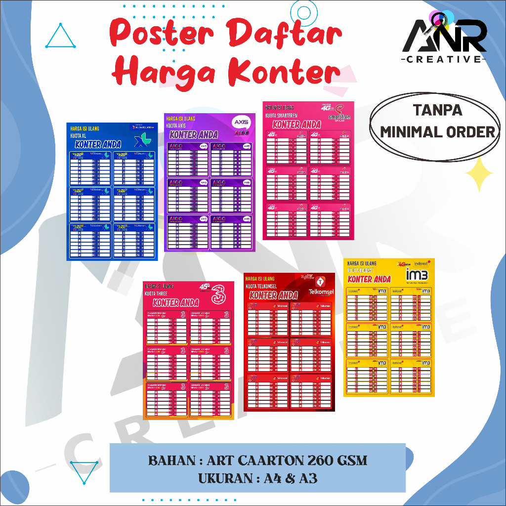 Poster Daftar Harga Konter/ Poster Harga Paket Data/ Poster Paket Kuota/ Poster Daftar Harga Murah