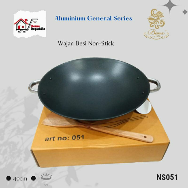 BIMA WAJAN PENGGORENGAN BESI HITAM WOK 40cm  KUALI BIMA ANTI LENGKET NS051