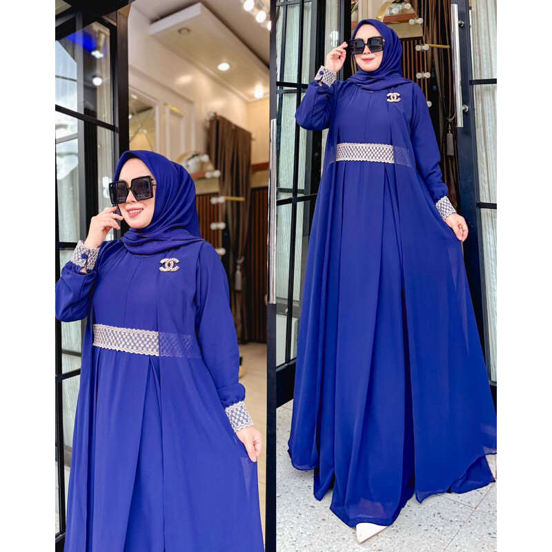 gamis dress abaya kaftan adha navy polos cantik keren mewah pesta kondangan premium seragam ceruty b