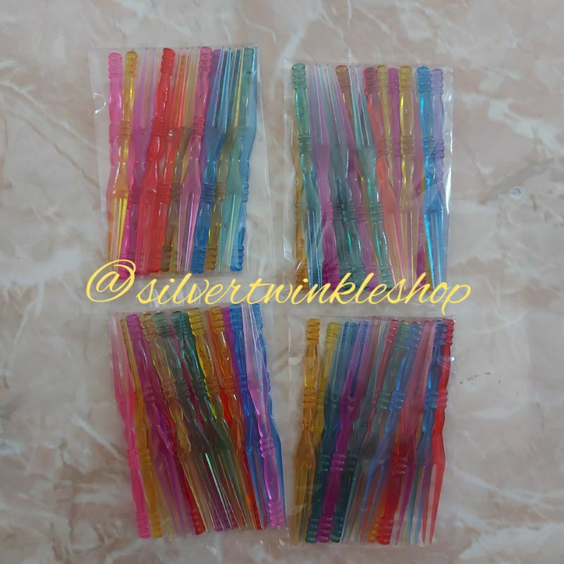 Garpu plastik kecil warna warni bening kue bolu buah cake roti ulang tahun ultah perlengkapan makan 