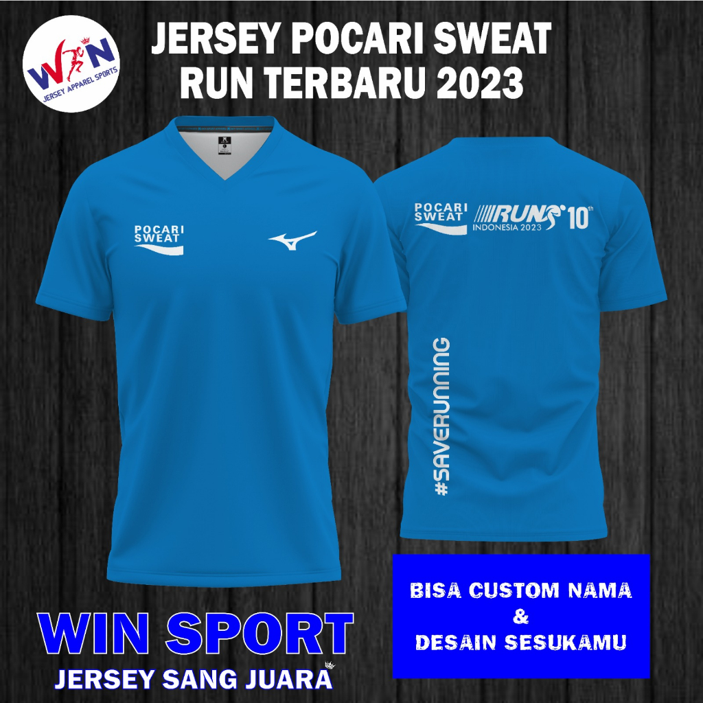 Jersey Running POCARI SWEAT RUN x MIZUNO 2023 | Dryfit Milano | Full Printing | Nama & Logo Bebas