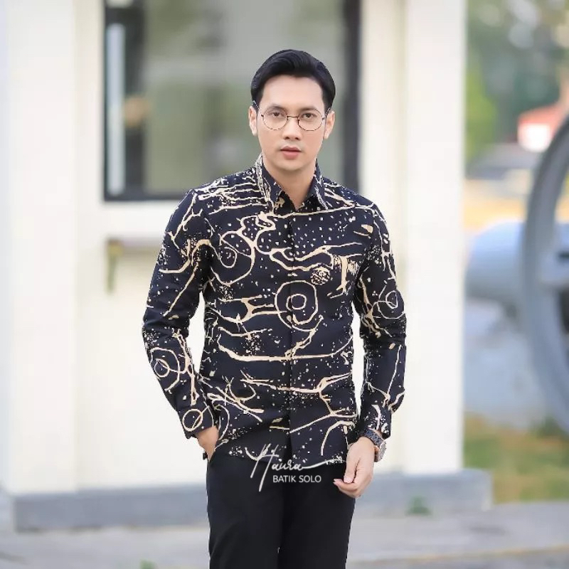 ABSTRAK HITAM Kemeja Batik Pria Lengan Panjang Slimfit Premium Modern - Kemeja Batik Pria Lengan Pen
