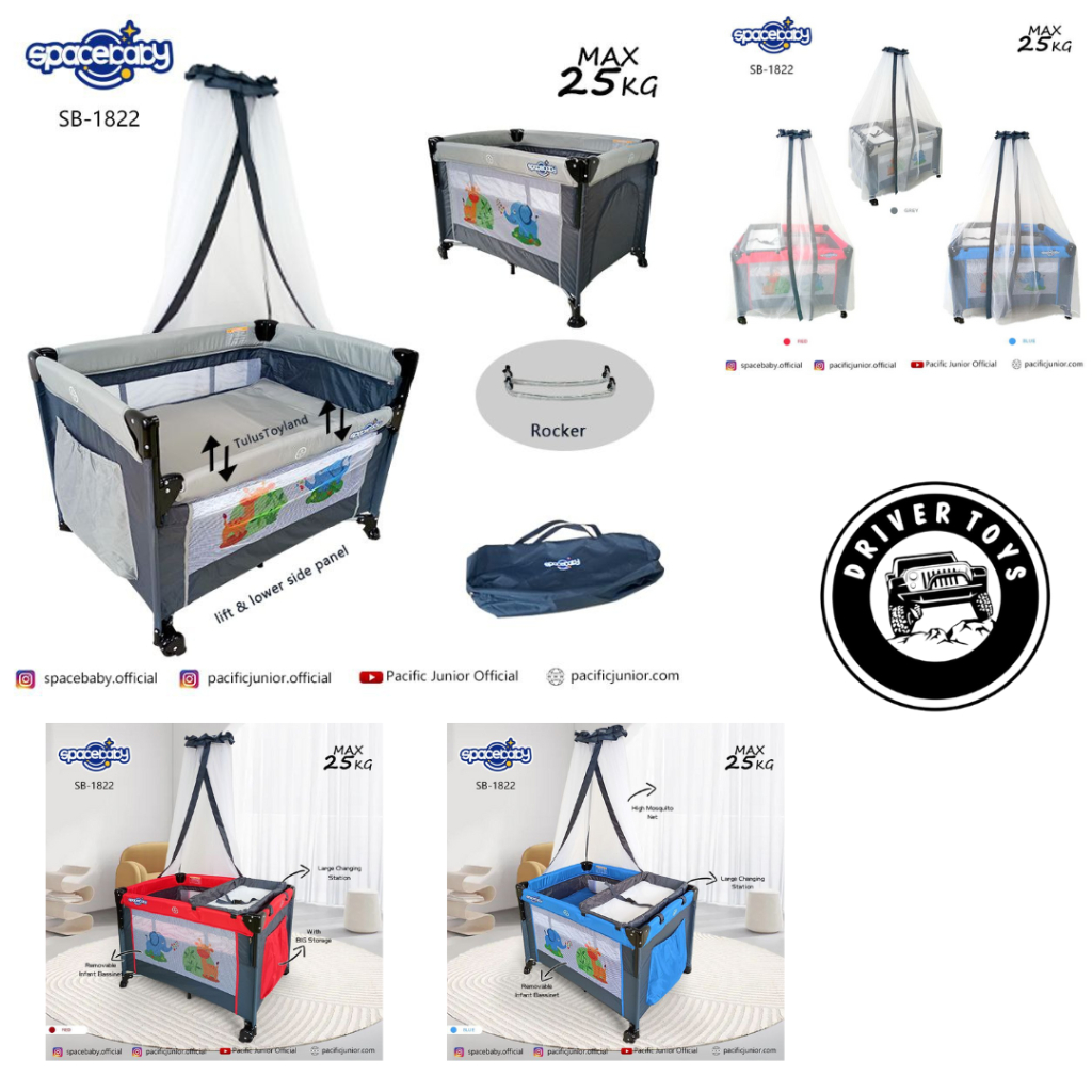 Kasur Bayi - Space Baby Box Bayi Dengan Kelambu | Bisa Ayun | Roda | Bisa Dilipat | SB-1822