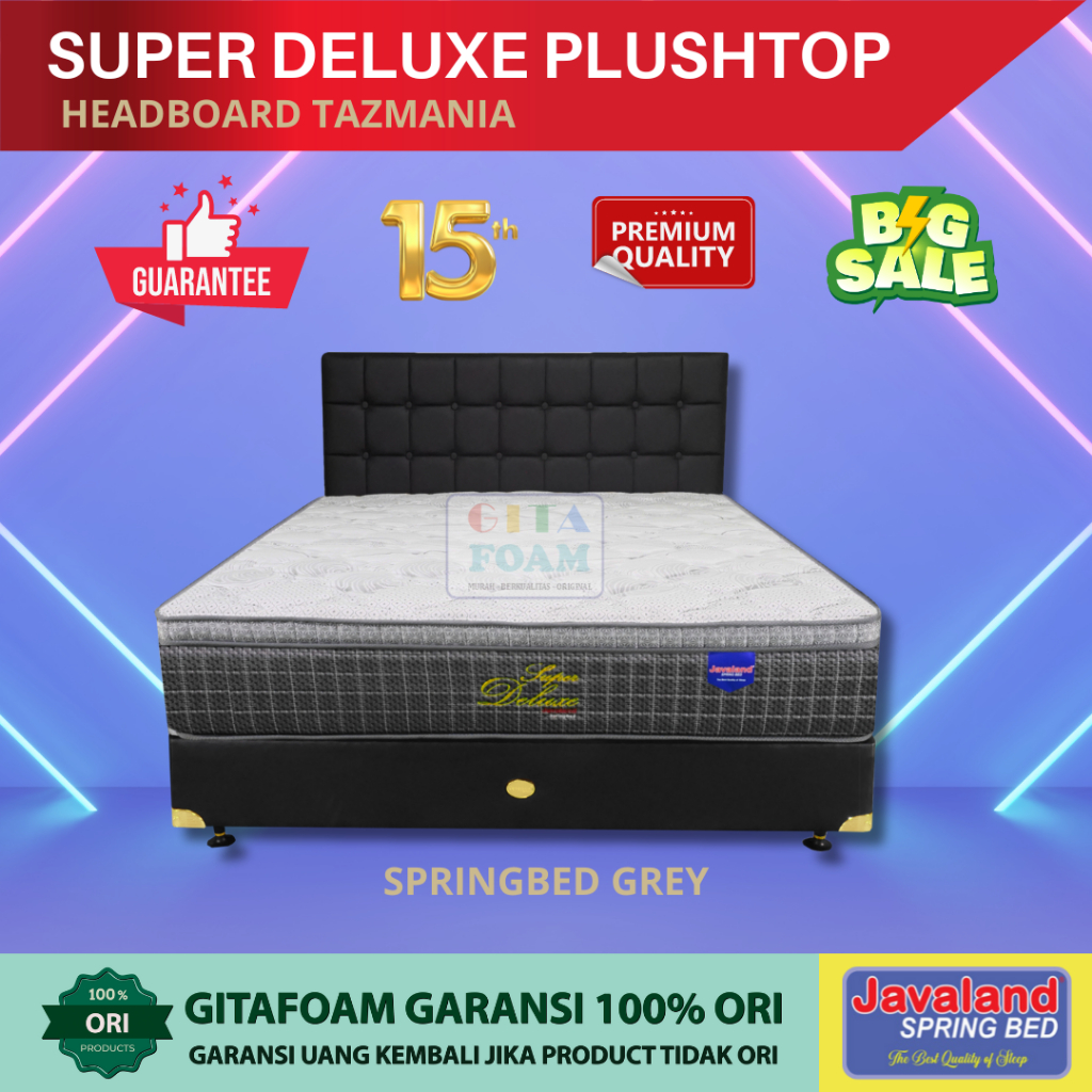 BEDSET JAVALAND Super Deluxe Plushtop Headboard Tazmania Warna Grey - HARGA PABRIK