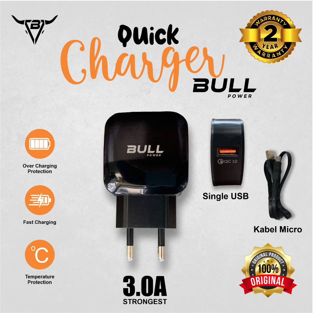 Charger 3 Ampere Adaptor Bull Quick Fast Charging Quallcomm Original