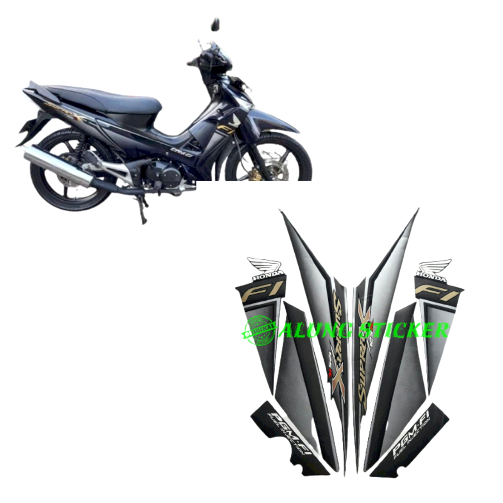 STIKER STRIPING LIS LES BODY MOTOR HONDA SUPRA X 125 FI TAHUN 2009 WARNA ABU-HITAM 1SET STANDAR