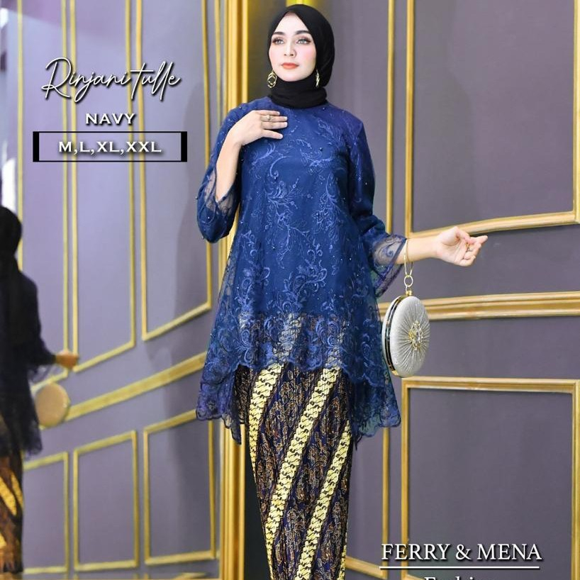 Promo set Kebaya Rinjani-Kebaya Wisuda-Kebaya Pesta Tulle Warna Navy