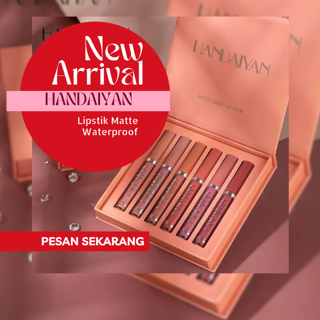 LIPSTIK HANDAIYAN Lipstik Cair Isi 6 Warna Packaging Mewah dan Cantik Lip Matte Waterproof Anti Air 