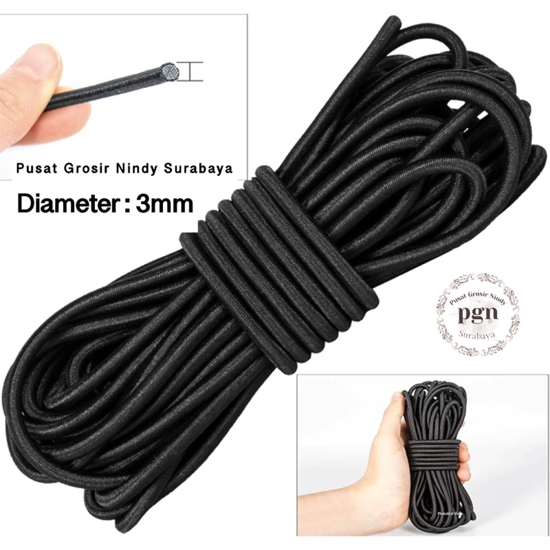 

35 YARD TALI KARET 3MM HITAM - TALI ELASTIS 3mm - KARET KOLORAN