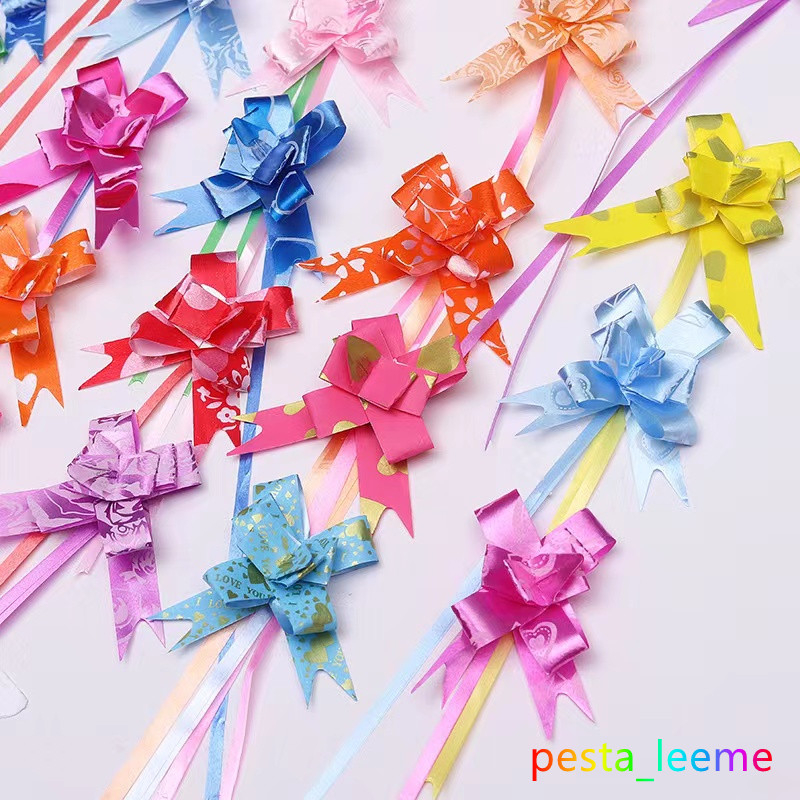 

（10pcs）Pita Tarik 18mm Lis Emas Serut Besar Hiasan Parcel Souvenir Pull Flower Ribbon Gold Stripes