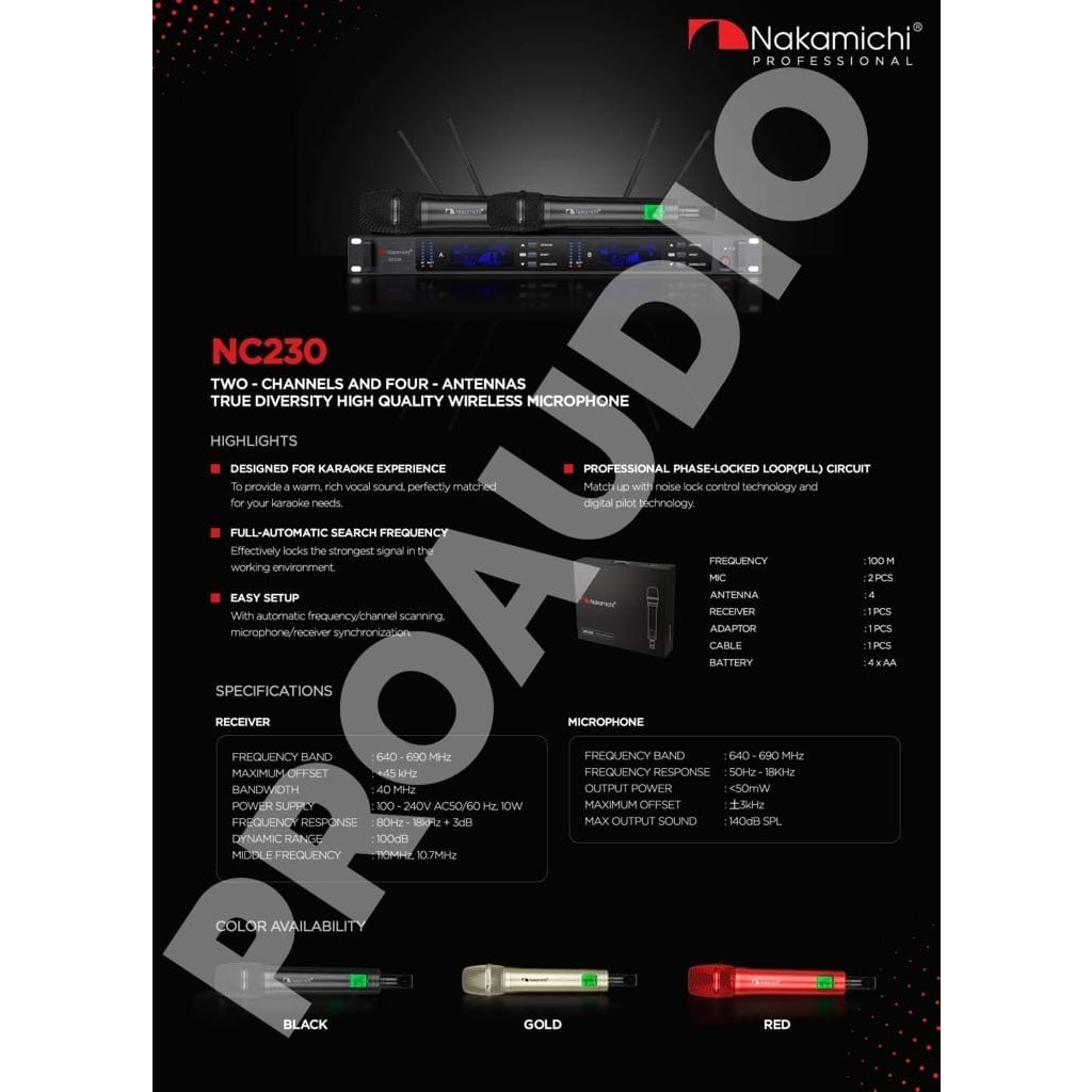 MICROPHONE WIRELESS NAKAMICHI NC 230 NC230 NC-230 MIC KARAOKE ORIGINAL