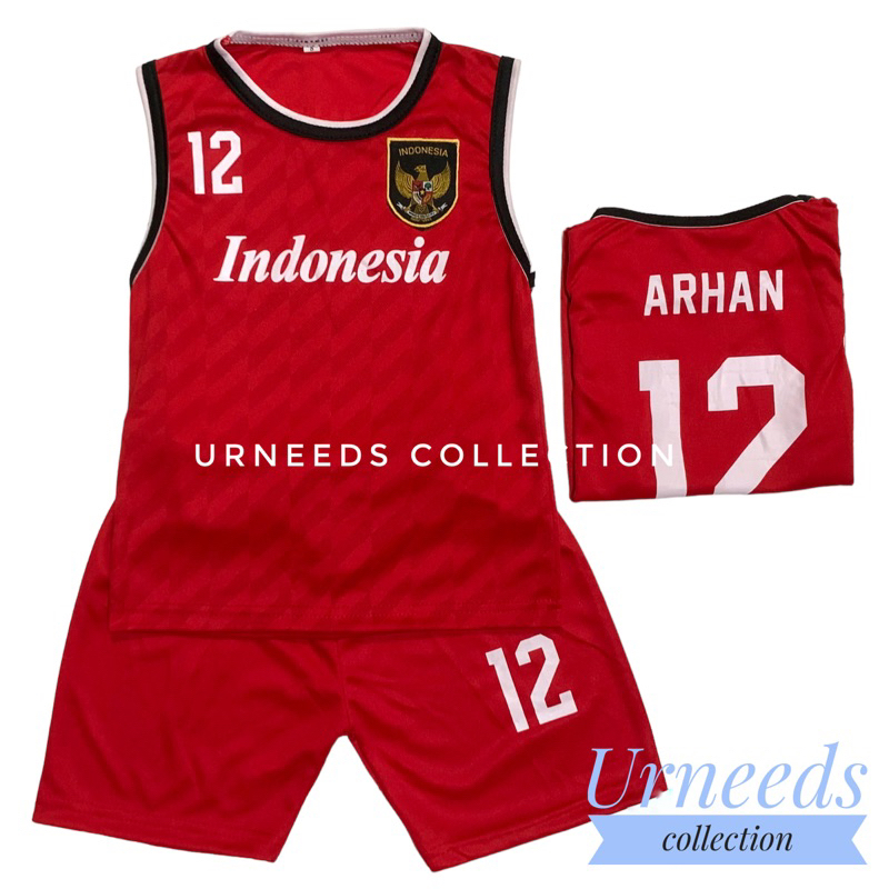 SETELAN BAJU JERSEY SINGLET SEPAK BOLA  TERBARU SET ANAK TIMNAS MERAH