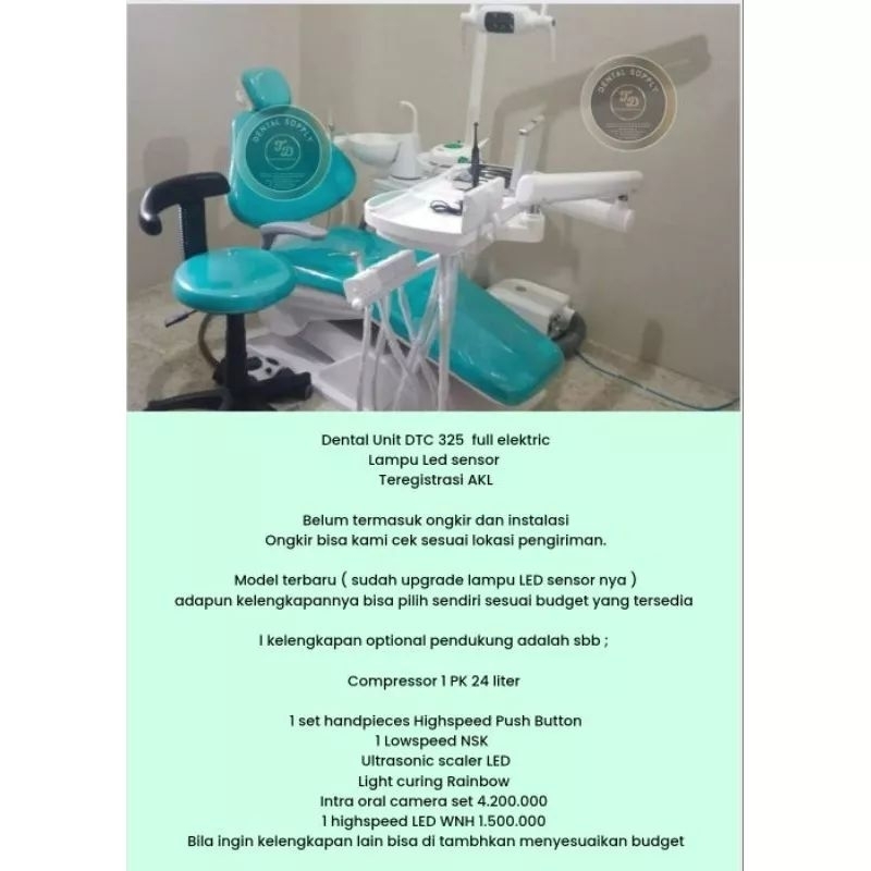 DENTAL UNIT NEW DTC 325/DENTAL CHAIR MURAH COMPLETE REGISTRASI AKL FULL ELECTRIC LAMPU