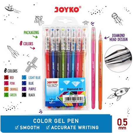 

Color Gel Pen / Pulepen / Pena Joyko GPC-309S / 1 Set 8 Warna /pena diamon set 8 joyko 0.5 mm