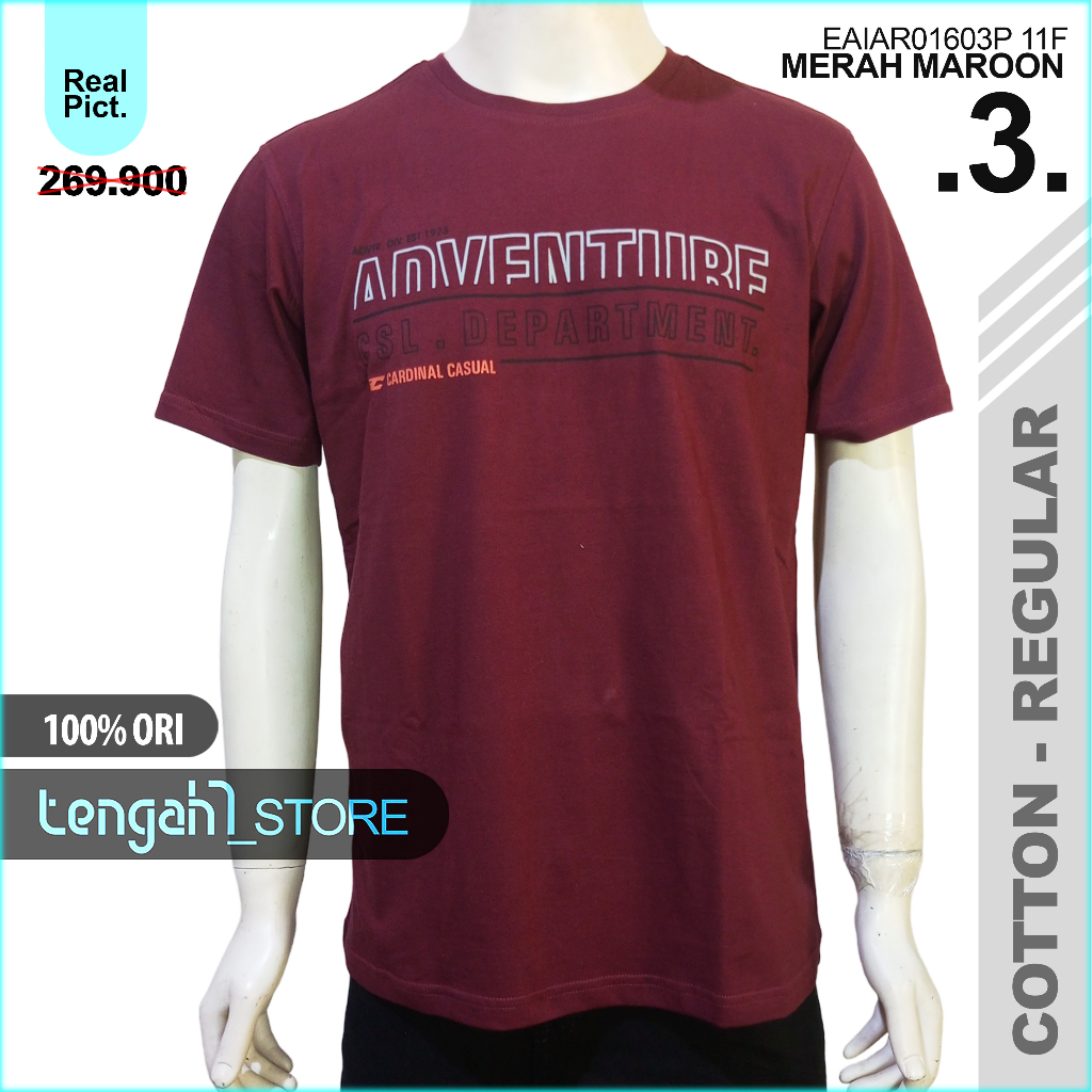 【COD】Kaos Pria Lengan Pendek Pola Regular Fit CARDINAL | T-shirt Pria Reguler