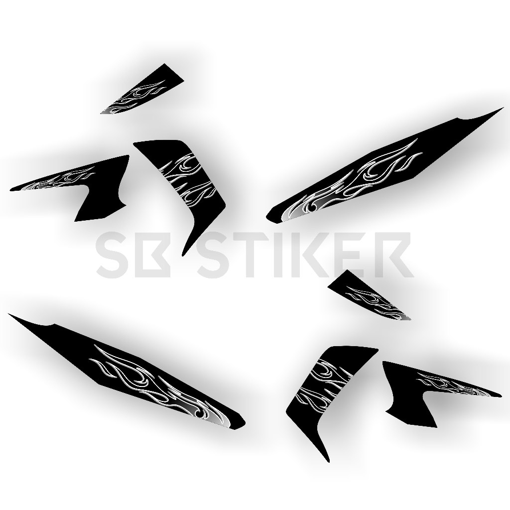 Striping Variasi Motor Yamaha Vega RR (2014) Motif Api Hitam Putih Terbaru | Lis Variasi Vega RR Mot