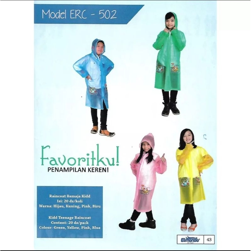 Jas Hujan Anak TERUSAN (ATASAN) Elmondo 502 kids / Jas Hujan PONCO Anak