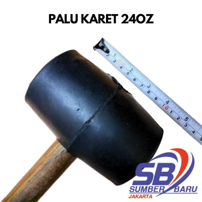 Palu Karet Hitam Elastis Gagang Kayu 24 Oz 500gram / Palu Lantai Keramik Granit Batu Alam Kaca Ukura